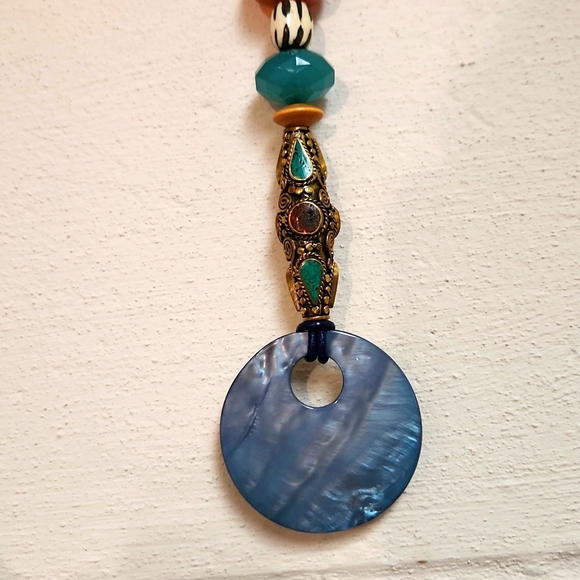 Eclectic charm/hanging adornment, Multi beads w/ Shale pendant, made by me. - Picture 3 of 3